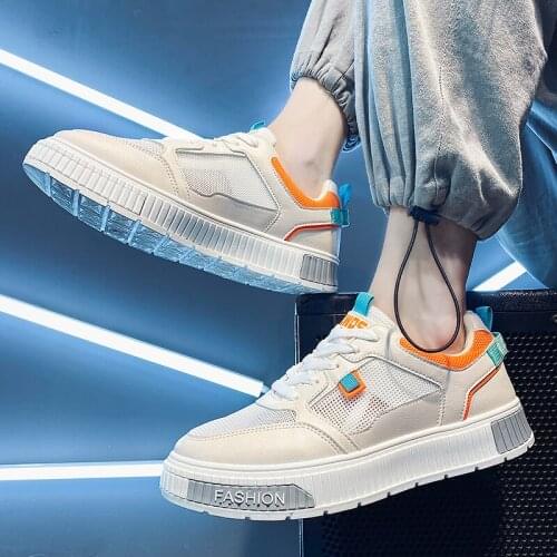 New Summer Korean Leisure Sports Mens Shoes Fashion Mens Breathable Mesh Flats Sneakers Popular Walking Shoes White Shoes Men