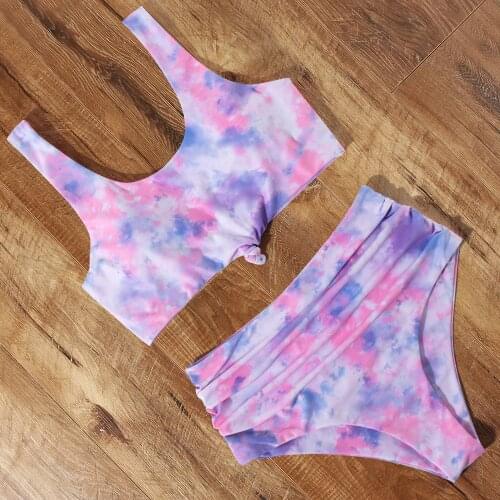 Tie Dye Printed Bikini 2020 High Waist Bikini Push up Half Shoulder Swimsuit Women Summer Beachwear Two Pieces Bikini Set
