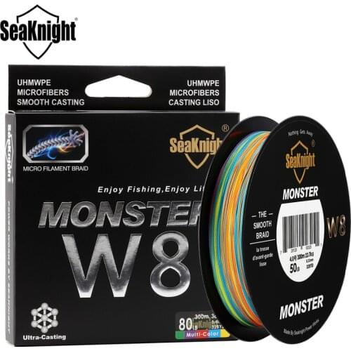 SeaKnight Monster W8 Multi-Color 8 Strands PE Fishing Line 300M Smooth Braided Lines Carp Fishing 15 20 30 40 50 80 100LB