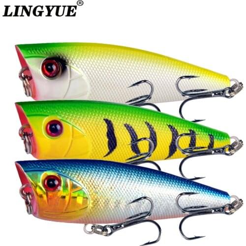 LINGYUE Popper Lure 60mm 7g Topwater Bait Isca Artificial Rattle Wobbler Crankbait 6# Hooks Fishing Tackle Pesca For Perch
