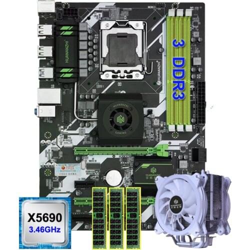 HUANANZHI Deluxe X58 LGA1366 Motherboard with 3 RAM Slots CPU Xeon X5690 with Cooler Big Brand RAM 24G(3*8G) REG ECC Best Combos
