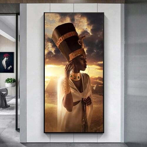 Fashion Gold Crown African Art Woman Oil Painting on Canvas Posters and Prints Wall Art Picture for Living Room Bedroom Decor