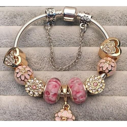 Szelam 2020 Fashion Jewelry Charm Bracelets & Bangles Pink Glass DIY Beads Bracelets for Women Pulseras SBR190113