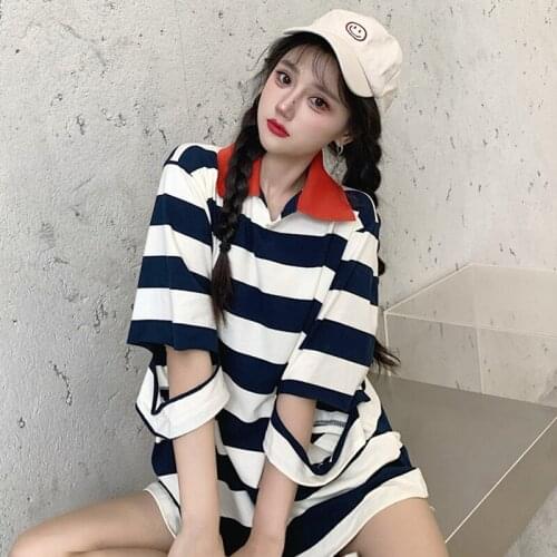 Youth Rainbow Striped Kawaii Womens Short Sleeve Tee Featured Hole Design T-shirt For Girls Korean Urban Goth Fashion Clothes
