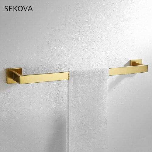 Brushed Gold Stainless Steel Single Towel Bars Towel Rack Holder Bathroom Accessories Brushed/Mirror/Black Square Towel Rail