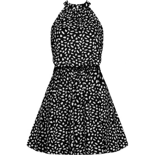 New Stylish Women Harajuku Print Dress Halter Loose 3 Colors Ladies Sleeveless Pleated Dress for Party Streetwear