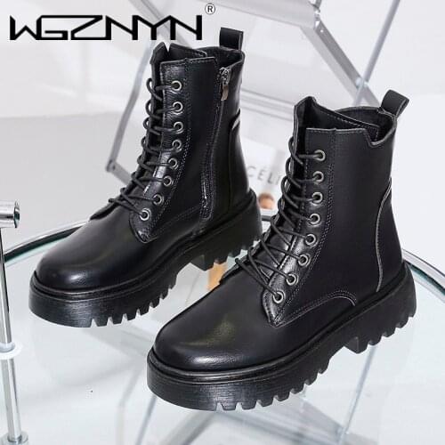 WGZNYN 2021 Autumn Breathable Womens Ankle Boots British Style Girls Naked Boot Round Toe Winter Shoes Woman Flat Fashion Boots