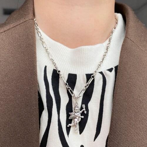 925 Sterling Silver Necklace Vintage Thai Silver Angel Necklace Fashion Student Cold Wind Clavicle Chain Necklace