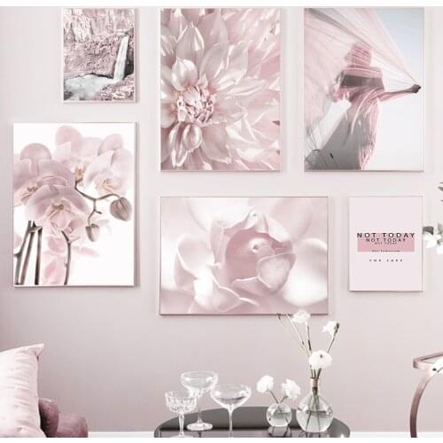 Pink Flower Woman Phalaenopsis Mountain Quotes Nordic Posters And Prints Wall Art Canvas Painting Wall Pictures For Living Room