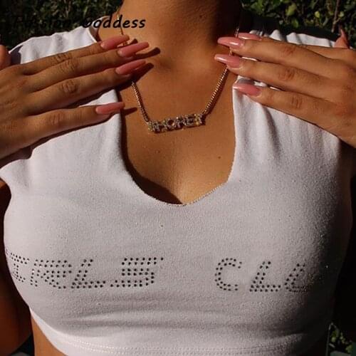 Sexy Women Rhinestone Cropped Tops Shirts Summer Half Open Collar Strapless Tank Bandeau Femme Cute Hot Drilling Cotton Crop Top