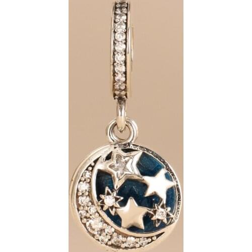 Free Shipping 925 Sterling Silver Moon Star Dangle pan Charms Fit Original Bracelet For Women DIY Jewelry Beads
