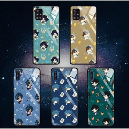 Glass Case For Samsung Galaxy A51 A71 A50 A70 A21s A31 A52 A72 5G M31 M51 A10 Antifall Printing Phone Cover Cute Genshin Impact