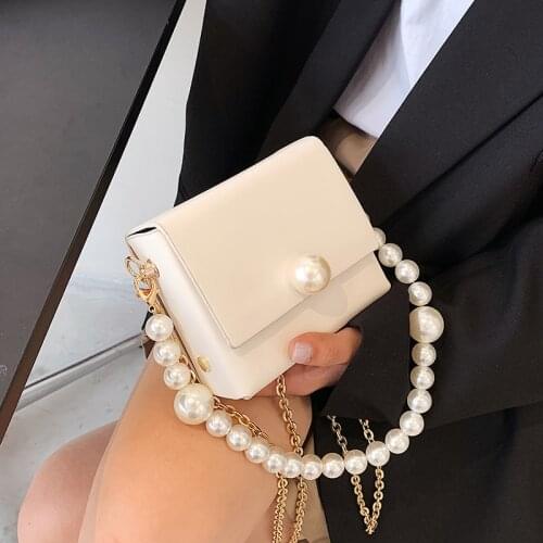 Mini Pearl Beaded PU Leather Crossbody Bag 2021 Beautiful Women Sweet Shoulder Handbags Fashion Brand Luxury Trendy Purses