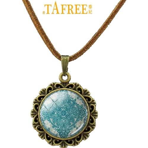 TAFREE Personality Mandala Necklace Glass mass effect Beautiful Pendant rope chain Geometric Bohemia Paisley Hippie Jewelry A356
