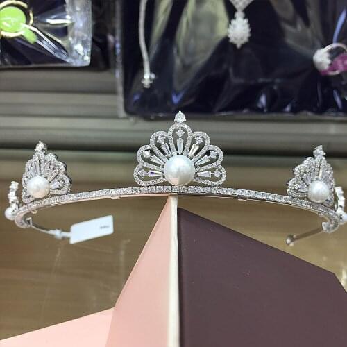 TIRIM Wedding Tiara Hair Jewelry Bridal Headpiece woman Baroque Cubic Zirconia Bride Party Pearl Crown Dubai Engagement бижутери