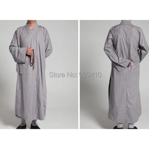Unisex Summer&Spring cotton Buddhist monks clothing zen Buddhism lay uniforms abbot meditation gown martial arts robe suits gray