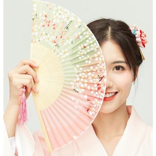 Chinese Dance Party Solid Fan for Party Hand Bamboo Flower Hand Fans Personalized Vintage Bamboo Folding Hand Held Flower Fan