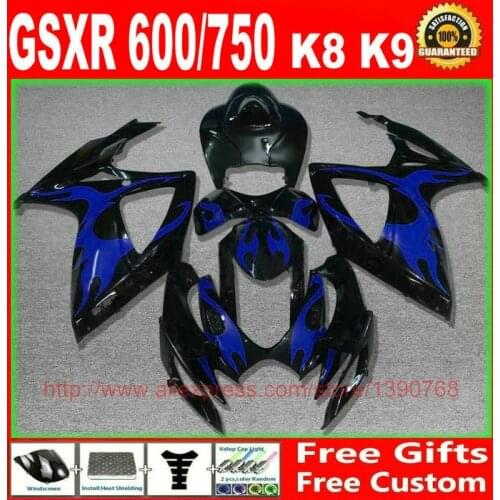 High quality fairings set for Suzuki 2008 2009 2010 GSXR600 GSXR750 blue flames black fairing kit K8 K9 08 09 10 GSXR 600 750 TY