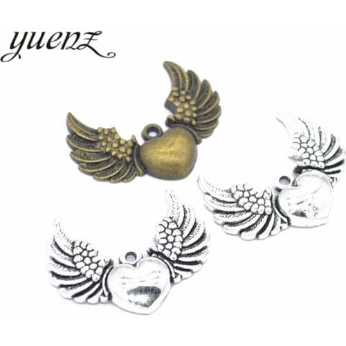 YuenZ 5pcs 2 color Antique bronze heart wing Charm fit for Bracelets Necklace Pendant DIY Metal Jewelry 36*27mm D409