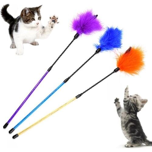 Fun Pet Kitten Cat Teaser Bell Feather Rod Play Stick Exercise Training Toy Cat accessories