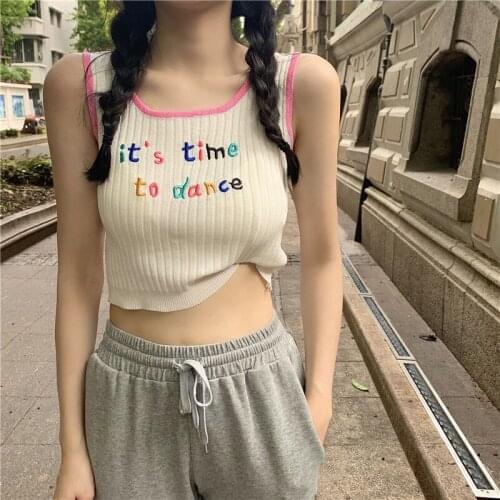 Clothing Women 2020 Korean Style High Waist Slim Slimming Knitted Vest Suspender Blouse Shirt Harajuku Vintage Undefined