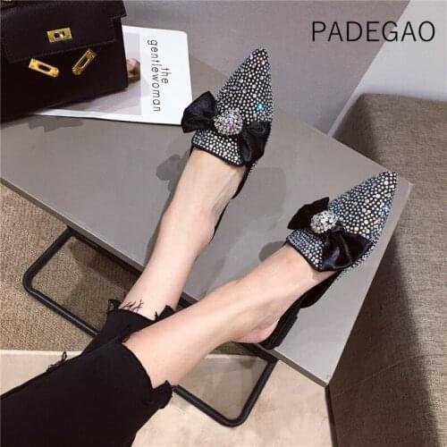 2020 Casual Elegant Women Slippers New Fashion Luxury Crystal Point-toe Shoes Flat Slippers
