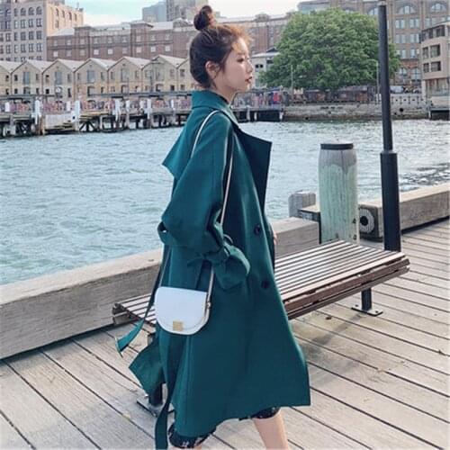 2020 Elegant Spring Autumn Long Trench Coats For Women Fashion Solid Color Female Windbreaker Harajuku With Belt Overcoat B406