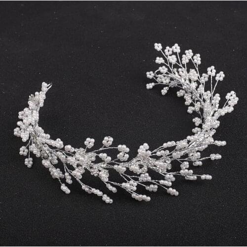 Silver Wedding Headband Mini Pearl Hairband Leaf Bridal Hair Accessories Wedding Women Hair Ornaments for Bride to be