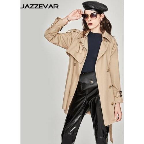 Trench coat long spring waterfall runway dust coats women 2019 plus size double breasted female ladies windbreaker khaki cotton