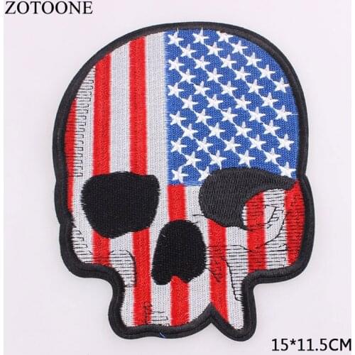 ZOTOONE Big American flag skull punk Iron on Embroidery patches for clothing Applique DIY Hat Coat Accessories Cloth Sticker C