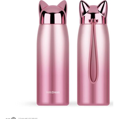 1 PCS Gradient Thermos Cup Cartoon Lovely Student Gift Couple Water Bottle Stainless Steel Travel Mug Insulated Cups