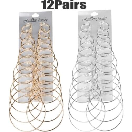 12Pairs/Set Oversized Big Circle Hoop Earrings Set for Women Simple Punk Brinco Round Earrings Party Jewelry Gift