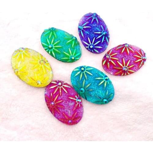 12pcs Oval AB Resin Rhinestone Flat back Cabochon Art Supply Decoration Charm Craft DIY 20*30mm no hole