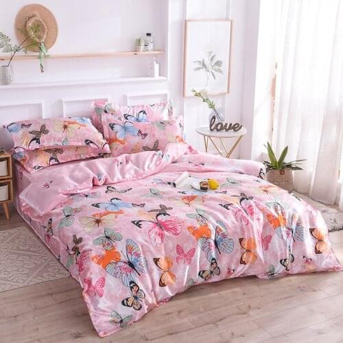 Butterflies Flying Satin Duvet Cover Set with Bed Sheet Pillowcase Ice Silk Bedding Set Twin Queen King for Bedroom Decor 3/4pcs