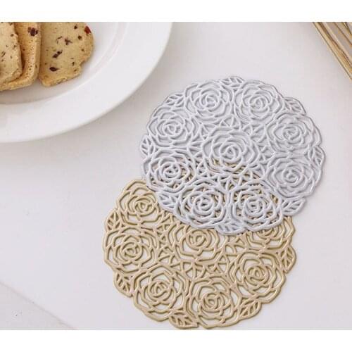 6pcs PVC Hollow Oil Water Resistant Non-slip Kitchen Placemat Coaster Insulation Pad Dish Coffee Cup Table Mat Home Decor 51052