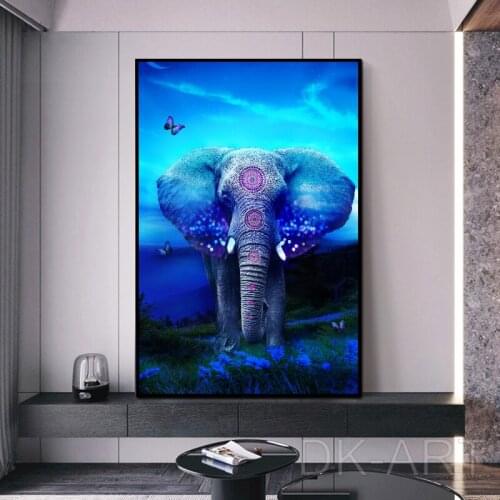 Abstract Blue Elephant Canvas Painting Nordic Animals Art Posters and Prints Modern Wall Pictures for Living Room Home Decor