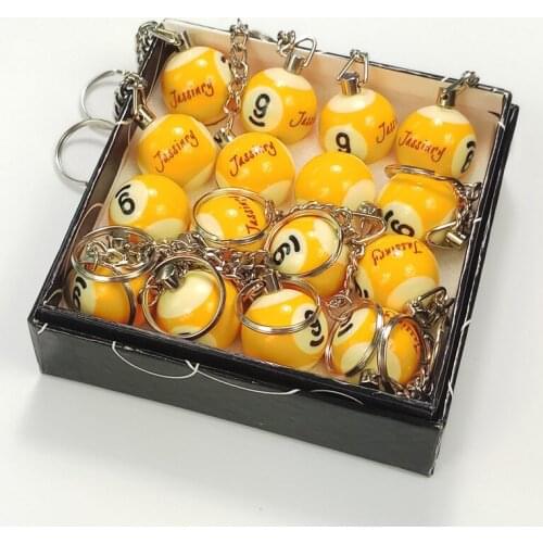 Free shipping 16pcs high quality Phenolic resin Billiard keychain 25mm Pool Ball in NO8/NO9 keyrings Billiard accessories