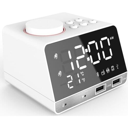 K11 Bluetooth Alarm Clock Speaker Dual USB Interface Charging Audio Music Clock LCD Display Temperature FM Radio Clock