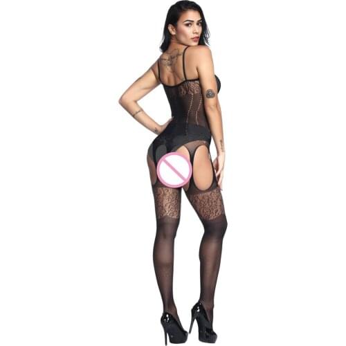 Teddies Bodysuits Hot Erotic Lingerie Open Crotch Elasticity Sling Body Stocking Hot Porn Sexy Lace Catsuit Transparent Lingerie