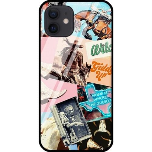 Cowgirl Boho Horses Cowboy Collage Ranch Tempered Glass Phone Case For iPhone 12 mini 11 Pro Max XS X XR 7 8 Plus SE 2020 Coque