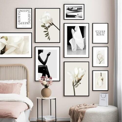 Black And White Art Body Poster Plant Bloom Flower Painting Quote Wall Pictures Nordic Canvas Print Home Decor For Living Room