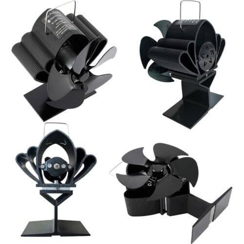 Black Fireplace 5 Blade Heat Powered Stove Fan Log Wood Burner Eco Friendly Quiet Fan Home Efficient Heat Distribution