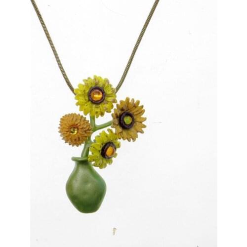 CSxjd New vintage necklace Sunflower vase green lacquered necklace Women necklace Jewelry