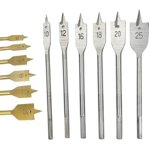 Woodworking Flat Drill Bit 6pcs/set 10mm-25mm Steel Wood Flat Drill Set Woodworking Spade Drill Bits Woodworking Tool