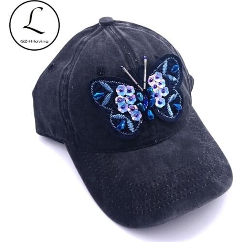 GZHilovingL Women Butterfly Beads Cotton Baseball Cap New Casual Summer Adjustable Snapback Cap hats For Ladies Girls Sport Caps