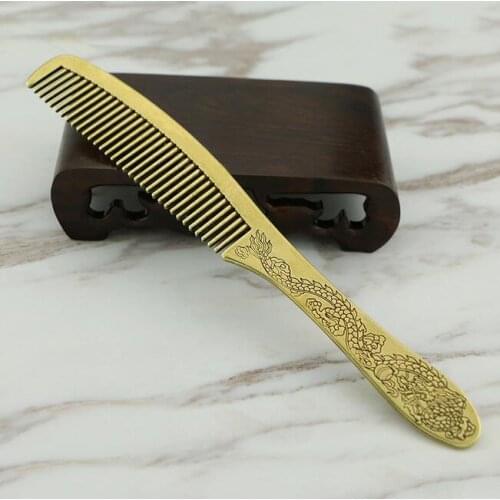 Chinese Hand-made Pure Brass Comb Health Care Hair Comb Anti-static Hairdressing Features Marriage Dragon And Phoenix Comb