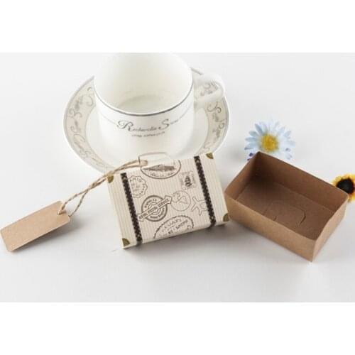 10pcs Suitcase Candy Boxes Kraft paper Gift Box Wedding Birthday Party Favors chocolate cookie Box packaging Baby Shower Supplie