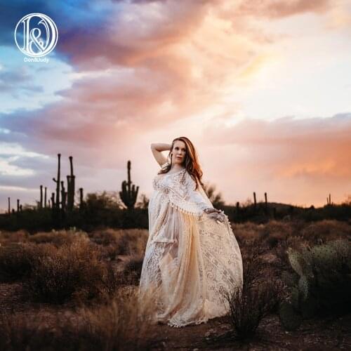 Don&Judy Boho Lace Maternity Dress For Photography Bohemian Maternity Photography With Long Cape Pregnancy Photo Shoot 2021