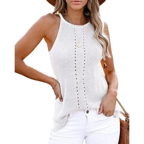 Women Black Knitted Tank Tops Female Solid Sleeveless Tees O-Neck Slim Top Female Casual Tank Tops For Women Summer