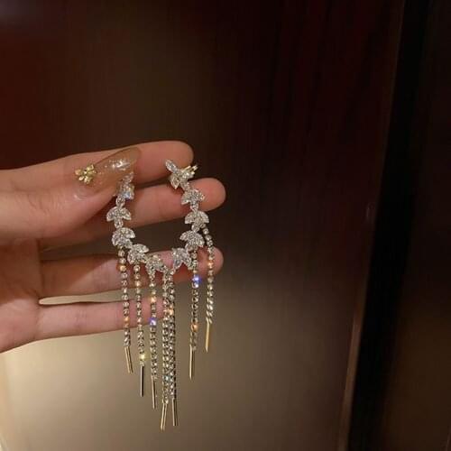 Fashion Long Tassel Full Rhinestone Drop Earrings for Women Bijoux Shiny Water Drop Crystal Dangle Earrings Jewelry Gifts